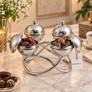 Bols de service contemporains en acier inoxydable avec support artistique pour dattes, chocolats, fruits secs, noix, collations, bonbons, desserts - Product Image 3