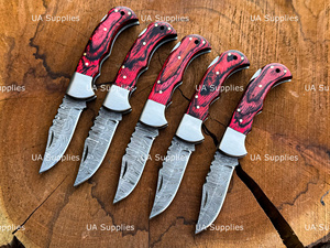 Custom Logo Damascus Steel Red Handle Back <b>Lock</b> Pocket Knife Hand Forged Folding Folder Factory Direct OEM ODM Wholesale - Product Image 4