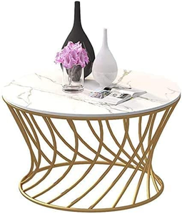 Mesa auxiliar de café con patas de metal y tablero de madera, mesa de centro para sala de estar estilo rústico - Product Image 1