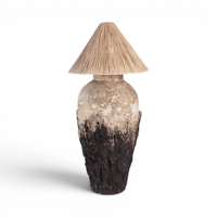 Lampadaire en céramique méditerranéenne Gajayana 45x45x100CM, abat-jour conique beige en raphia plissé, LED, base E27, DIY, panier de rangement minimaliste pour la maison