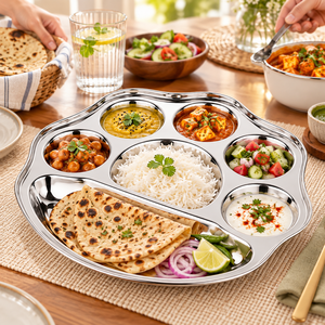 Plateau repas indien en acier inoxydable à 7 compartiments pour cantine scolaire et restaurant - Product Image 5