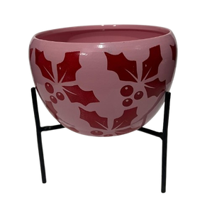 Maceta de Metal Negra con Estampado Decorativo de Hojas de Aloe Vera y Bayas Doradas, Soporte de Hierro Negro para Plantas de Interior - Product Image 3