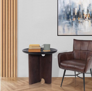 Mesa de Centro Redonda de Madera de Lujo LMB con Acabado Oscuro, Diseño Moderno para Sala de Estar - Product Image 6