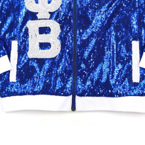 Chaqueta Bomber Azul Rey con Lentejuelas Zeta Phi Beta para Mujer, Chaqueta de Sororidad con Letras Griegas Brillantes y Cremallera, Prenda Exterior Elegante - Product Image 5