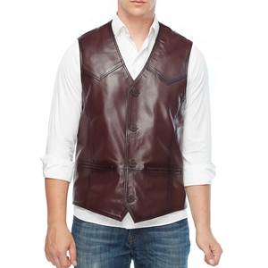 Gilet de motard en cuir perforé marron respirant de qualité supérieure pour homme, collection automne 2026 - Product Image 2