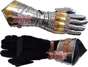 Guantes de Acero Medievales, Guanteletes Góticos con Forro de Cuero y Detalles en Latón, para Disfraces de Reenactamiento, Protección para Brazos - Product Image 6