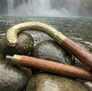 Bastón Plegable de Latón Personalizado con Mango de Latón Grabado, Bastón de Madera Hecho a Mano en Estilo Steampunk, Regalo para Uso Diario - Product Image 2