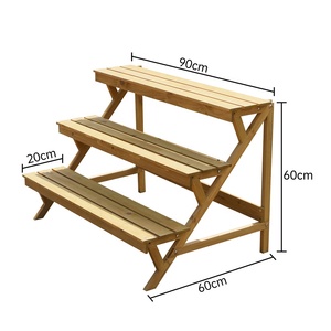 Support à fleurs en bois pour l'extérieur, style rustique, présentoir à plantes à plusieurs niveaux, banc de jardin, finition naturelle à 3 niveaux - Product Image 2