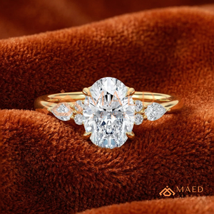 Gold Oval Cut Moissanite Ring Leaf Accent Engagement Ring Elegant Bridal Jewelry for Women Gift - Product Image 1