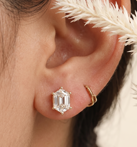 Fine <b>Earrings</b> DEF Color VS VVS Clarity 10K 14K 18K Solid Gold Hexagon Cut Lab Grown Diamond Moissanite Screw <b>Back</b> Stud <b>Earrings</b> - Product Image 6