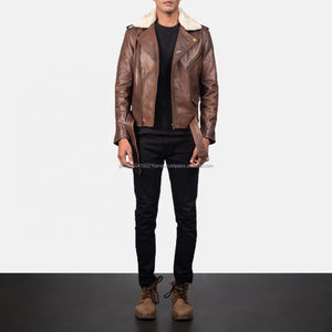 <b>Men's</b> Brown Biker Leather <b>Jacket</b> with <b>Fur</b> Collar Customized Sheep Leather <b>Jacket</b> <b>for</b> <b>Men</b> Quilted Leather <b>Jacket</b> - Product Image 6
