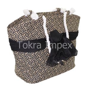 Bolso de Playa de Yute Laminado PP con Asa de Cuerda Trenzada y Estampado Circular Completo de Diseño para Niñas y Mujeres - Product Image 2