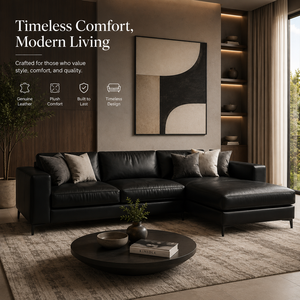 Sofá Seccional de Cuero Genuino Negro de Lujo con Chaise Longue, Diseño Clásico, Sofá de Cuero para Sala de Estar de Hotel, Muebles para Sala de Estar - Product Image 5