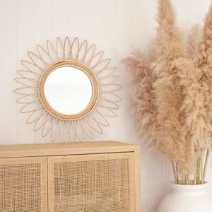 Handcrafted Rustic Wood Frame Wall <b>Mirror</b> for Living Room Bohemian-Style Handwoven <b>Rattan</b> Decorative Element - Product Image 5