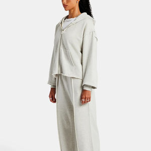 Custom waffle knit set for women with <b>long</b> sleeve zipper hoodie <b>jacket</b> and wide leg flared pants two piece lounge tracksuit - Product Image 4