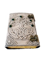 Carnet d'adresses vintage en cuir imprimé spirale, style Wiccan, avec papier festonné fait main, écologique, idéal pour les voyages et comme cadeau.