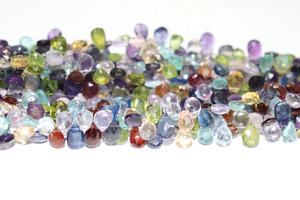 Perles naturelles multi-pierres précieuses à facettes en forme de poire 6*8mm perles percées sur le côté - Product Image 6