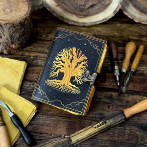 Handmade Classic Witchcraft Spell Book Shadows Large Grimoire Printed Leather Journal Tree Life Design Deckle Edge Genuine - Product Image 2