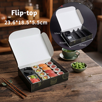 Boîte à sushi jetable personnalisée, imprimée, durable, de qualité alimentaire, noire, style tiroir, avec compartiments et porte-gobelet à sauce
