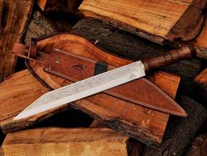 Cuchillo Vikingo Seax Hecho a Mano, Cuchillo de Supervivencia de Acero Inoxidable con Hoja de Punta Caída, Mango de Madera, Funda de Cuero, Estilo Medieval - Product Image 2