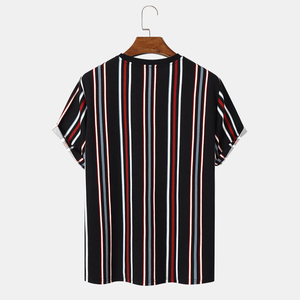 Camiseta de punto de manga corta con cuello redondo para hombre, corte holgado informal, 100% algodón, colores sólidos negro, rojo, blanco, gris, estampado serigrafiado - Product Image 2