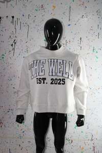 THE WELL ASH GREY <b>Mock</b> <b>Neck</b> Sweatshirt 100% WHITE Applique Embroidery wide <b>neck</b> Sweatshirt Finer Threads - Product Image 3