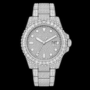 นาฬิกาข้อมือผู้ชายหรูหรา หน้าปัดแสดงวันที่ ประดับเพชรแบบ Iced Out ขอบหน้าปัดทรงบาแกตต์ ฝังเพชรเต็มเรือน ตัวเรือนสแตนเลสสตีล ระบบควอตซ์ แฟชั่น - Product Image 2