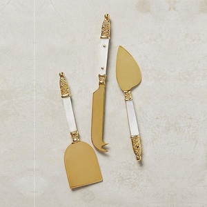 Hammered <b>Black</b> Handle Stainless Steel <b>Gold</b> Cheese Knife Set Cheese Spreader Set Cheese Board Knife Set - Product Image 5