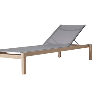 Chaise longue d'extérieur Emma moderne en teck avec dossier réglable en tissu textilène respirant pour piscine – Offre spéciale - Product Image 5