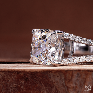 Cushion 3CT Lab Grown Diamond <b>Ring</b> Double Pave <b>Split</b> Band 10K White Gold IGI Certified Engagement <b>Ring</b> - Product Image 2