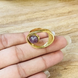 Wholesale Trendy Abstract Art <b>Ring</b> Amethyst Brass Hollow <b>Ring</b> Gold Plated Geometric Jewelry Asymmetrical Modern <b>Boho</b> Womens <b>Ring</b> - Product Image 2