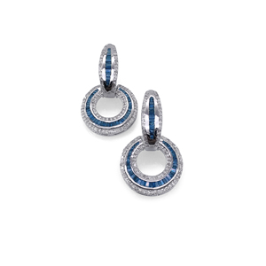 2.10 Cttw White Round & Blue Baguette Diamond Drop <b>Dangle</b> <b>Earrings</b> 925 Sterling <b>Silver</b>, Natural Diamond <b>Earrings</b> for Women - Product Image 1