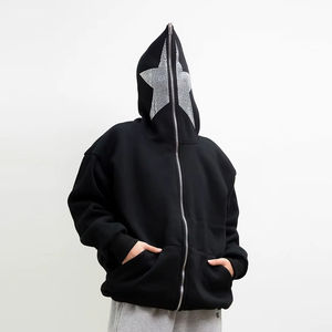Sudadera con Capucha Negra Unisex de Index Apparel, con Cierre, Estampado de Estrella con Pedrería, Estilo Urbano, para Otoño - Product Image 3