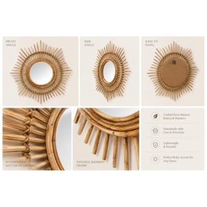 Handcrafted Pine Wood Sunburst <b>Mirror</b> | Wholesale Coastal Chic Wall Decor - Product Image 5