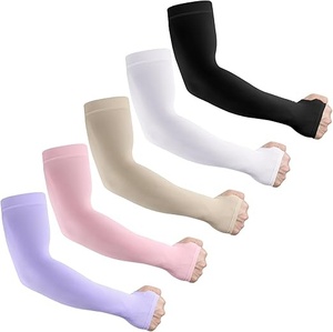 ปลอกแขนกีฬา 3 คู่ สีดำล้วน ไม่มีลาย  พร้อมช่องสำหรับนิ้วโป้ง ป้องกันรังสียูวี ระบายความร้อน  แบบรัดกระชับ สำหรับออกกำลังกายและเล่นกีฬา - Product Image 2