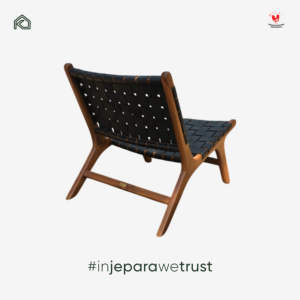 Chaise longue en teck écologique moderne faite à la main de qualité supérieure, avec revêtement en cuir tressé noir, pour salon, hôtellerie, résidence - Product Image 4