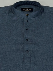 Kurta en coton bleu pour homme, manches longues, couleur unie, coupe classique, décontracté, pour tous les jours, longueur cheville, col chemise, style Inde Pakistan - Product Image 4