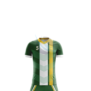 Maillot de football personnalisé sublimé vert jaune blanc à imprimé géométrique, anti-humidité, 100 % polyester, unisexe, manches courtes - Product Image 3