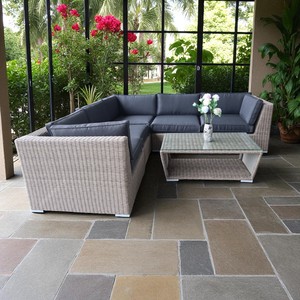 Ensemble de canapés d'extérieur en rotin PE tissé à la main de luxe PRSF-C-TH5-HR, en forme de L, meubles de jardin avec coussins et table - Product Image 6