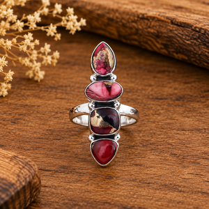 Bague en argent multi-pierres turquoise et cuivre rose, style bohème western, bijou fantaisie pour femme, vente en gros - Product Image 2