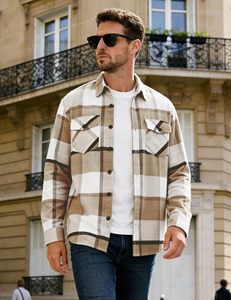 Men Plaid <b>Flannel</b> Shirt Lightweight Button Up Shirt <b>Jacket</b> with Pockets Bulk Supplier - Product Image 5