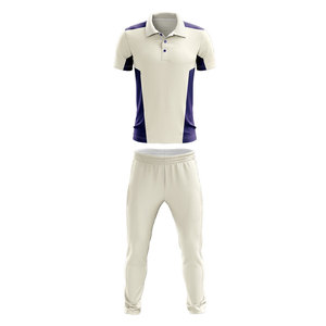PRIMEFIELD ENTERPRISES Conjunto de Uniforme de Cricket Personalizado para Hombre, Blanco y Morado, 100% Poliéster Transpirable, Servicio OEM, Adulto - Product Image 1