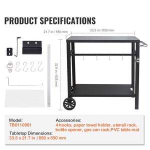 Accessori per Barbecue: Carrello Griglia in Ferro a Doppio Ripiano, Portatile, Multifunzionale, con Ripiani Modulari per Preparazione Cibo, da Esterno - Product Image 3