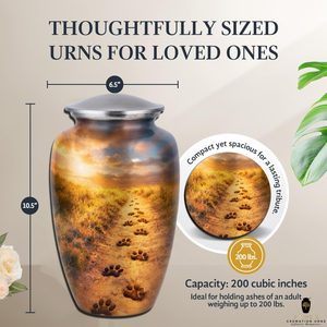 <b>Large</b> Dog Cremation <b>Urn</b> with Paw Prints Trail Design Eco-Friendly Durable Aluminum 220 Cubic Inch Capacity Secure Lid - Product Image 4