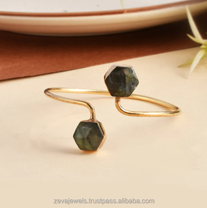 Hexagon Labradorite Open Cuff <b>Bracelet</b> 18k <b>Gold</b> Plated Brass Jewelry Front Open <b>Bracelet</b> For Girls & <b>Boys</b> - Product Image 1
