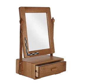 Rustic Wooden Wall Hanging Mirror with Drawer Tiled Inlay Craftsmanship Rectangular <b>Vanity</b> <b>Makeup</b> Mirror for Bedroom Living Room - Product Image 3