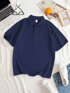 <b>White</b> Embroidered Solid Jersey Knitted Short Sleeve for <b>Shirt</b> <b>Casual</b> Collared Pullover for Uniform Wear - Product Image 2