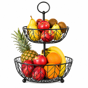 Panier à fruits à 2 niveaux pour le comptoir de cuisine, organisateur de rangement, panier à légumes en fil métallique noir pour le comptoir de cuisine - Product Image 1