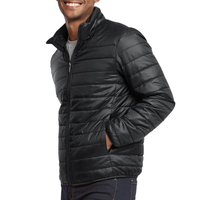 Veste matelassée noire pour homme, col montant, fermeture éclair, coupe-vent, manteau d'hiver décontracté, coupe ajustée, longueur standard, couleur unie