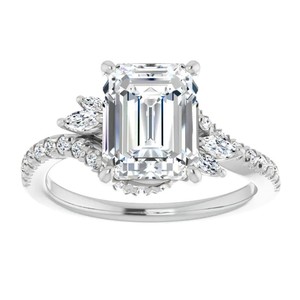 Moissanite <b>Emerald</b> Cut <b>Ring</b> 925 Sterling <b>Silver</b> White Gold Plated Solitaire Engagement Her Bridal Promise Wedding Party - Product Image 1